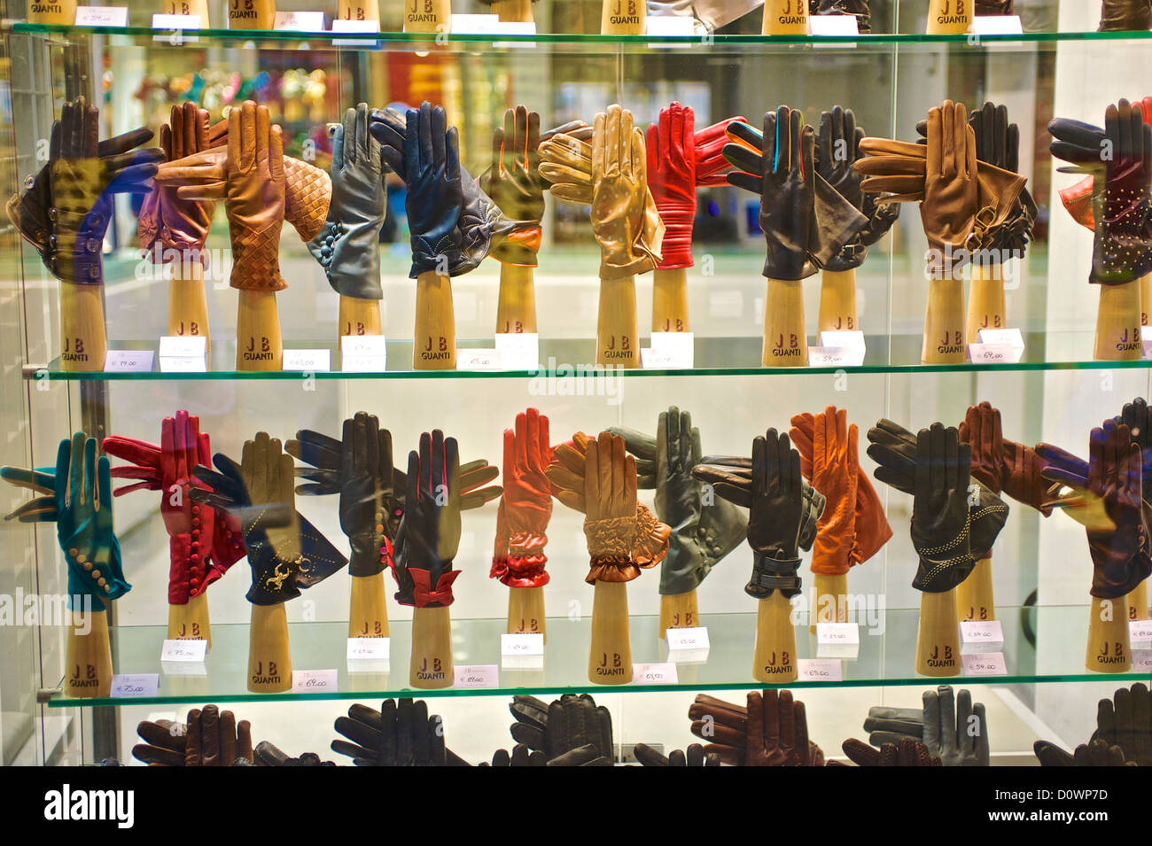 Gloves for sale in a shop in Venice Italy Stock Photo