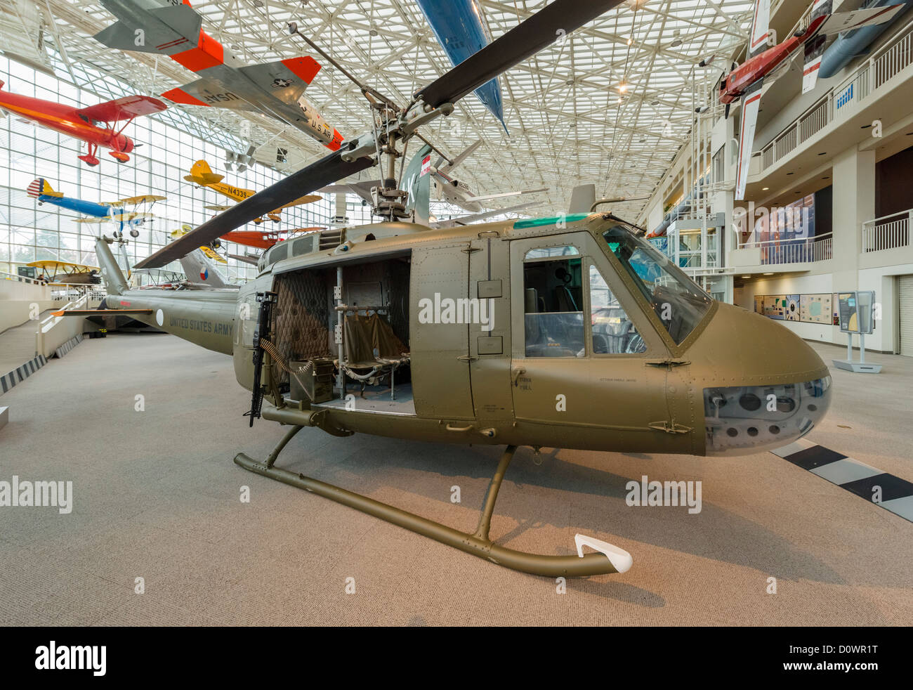 A 1970 Bell UH1-1H (Huey) helicopter, The Great Gallery, Museum of Flight, Seattle, Washington, USA Stock Photo