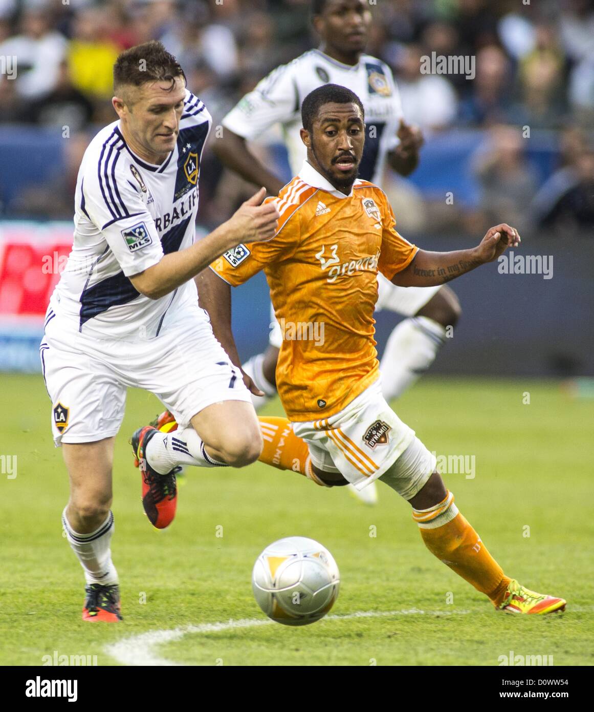 Dec. 1, 2012 - Los Angeles, California (CA, United States - Los Angeles Galaxy Robbie Keane #7 and Houston Corey Ashe #26 fight for a ball during the Major League Soccer (MLS) Cup final at the Home Depot Center on December 1, 2012 in Carson, California. The Galaxy defeated Houston Dynamo 3-1 to win the MLS Cup Championship. (Credit Image: © Ringo Chiu/ZUMAPRESS.com) Stock Photo