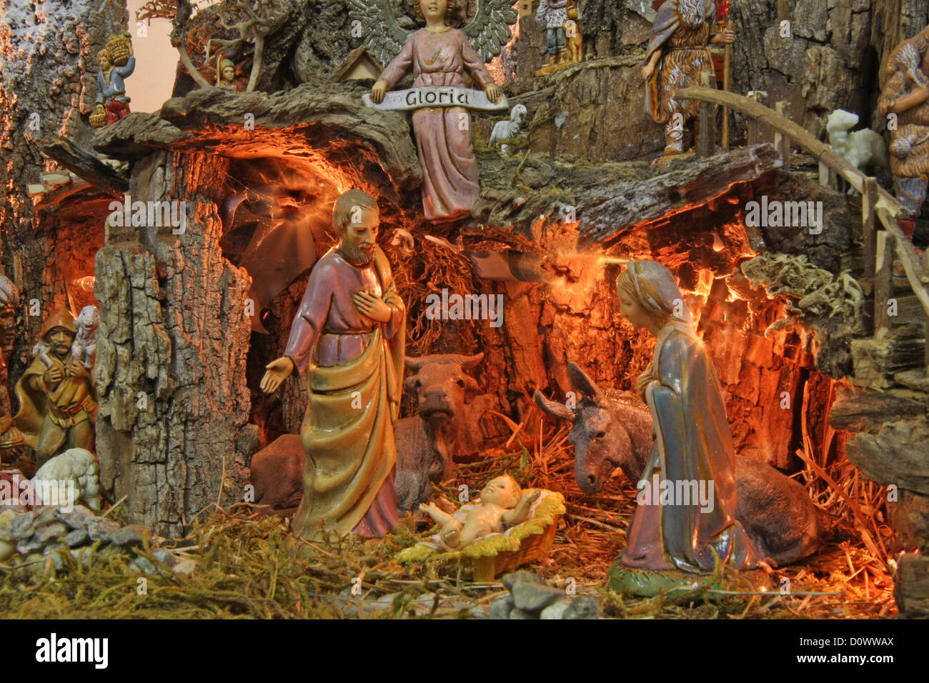 italian Crib with the nativity scene with figurines Stock Photo Alamy
