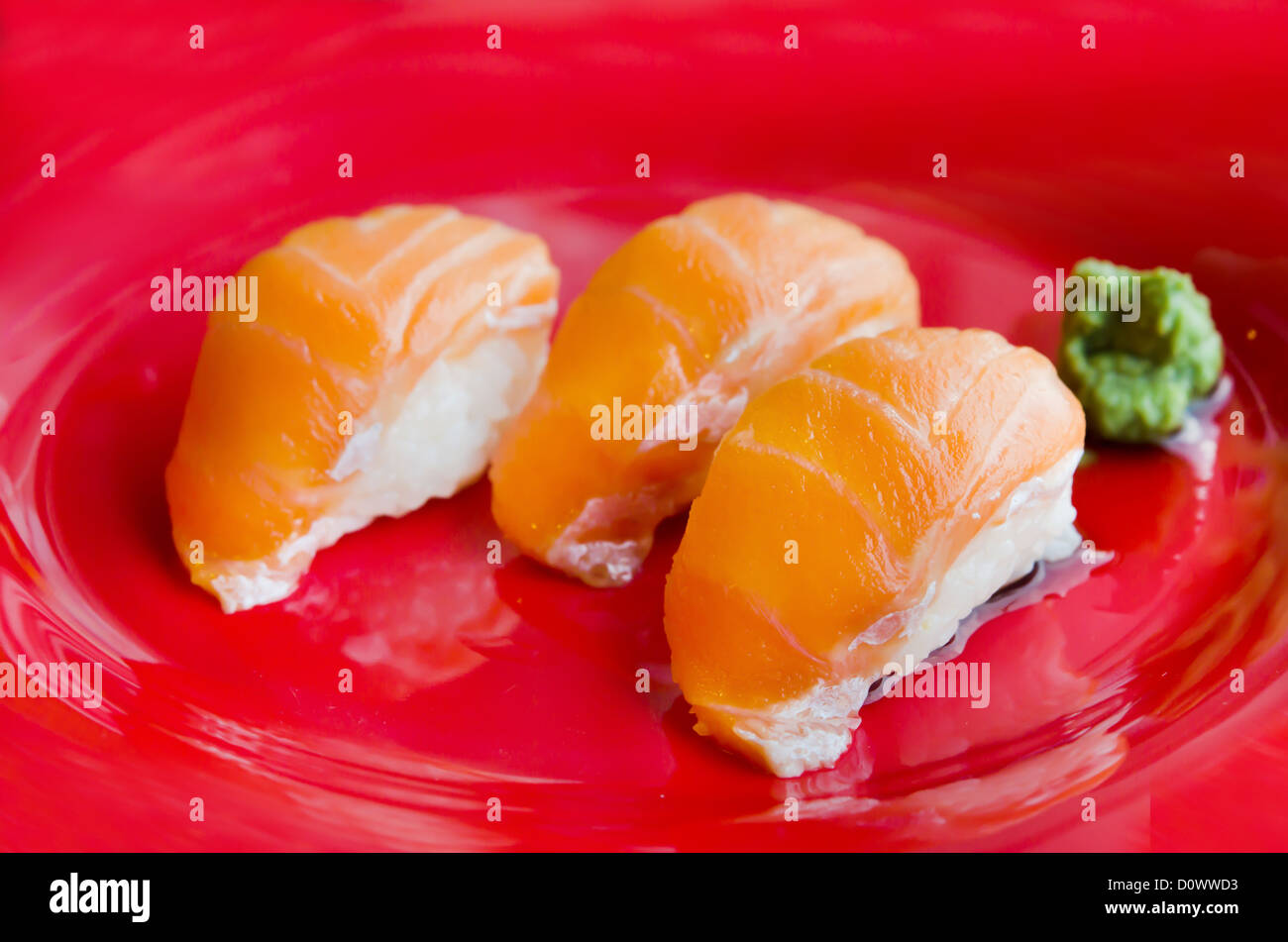 salmon sushi , japanese style cuisine . Stock Photo