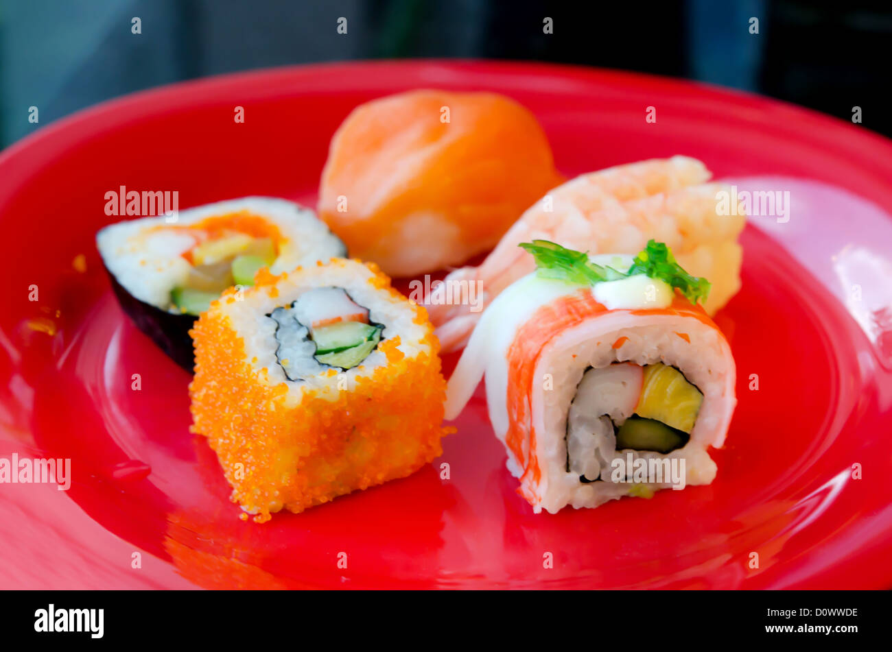 Different types of sushi , japanese style food Stock Photo Alamy