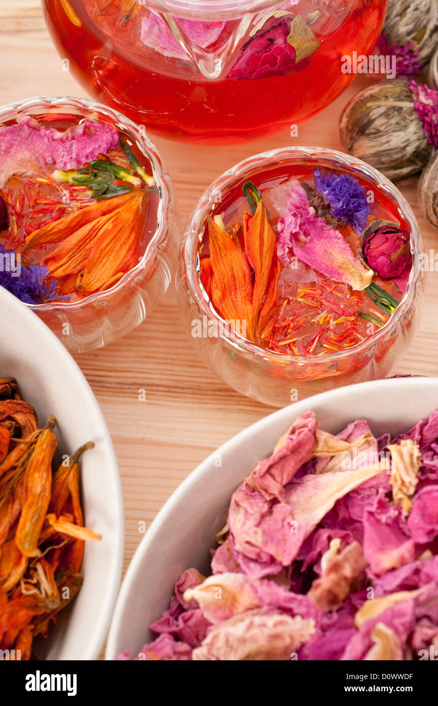 Herbal natural floral tea infusion with dry flowers ingredients Stock ...