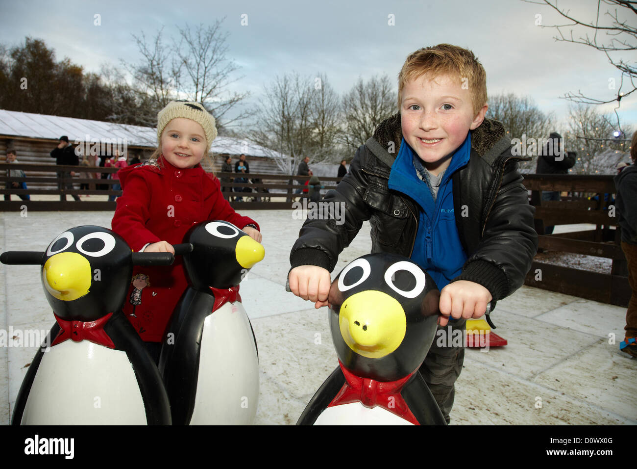 Skating on the outdoor ice rink, in the Elf village. Lapland UK, Bewl