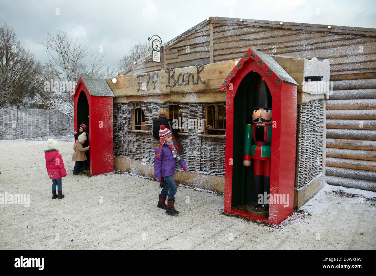 The Elf village bank, Lapland UK, Bewl Water, Kent, UK Stock Photo Alamy