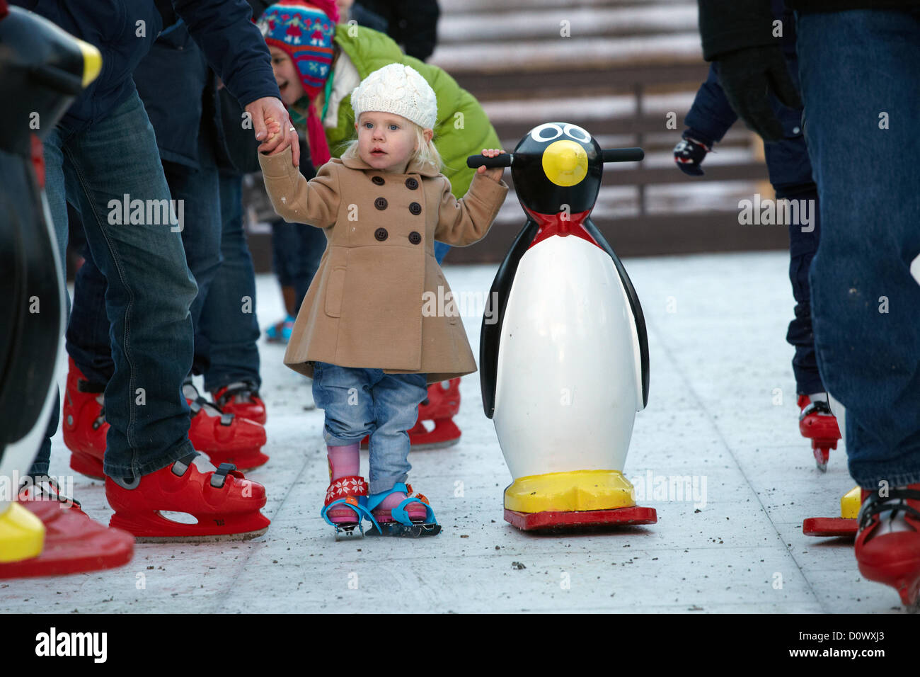 Skating on the outdoor ice rink, in the Elf village. Lapland UK, Bewl
