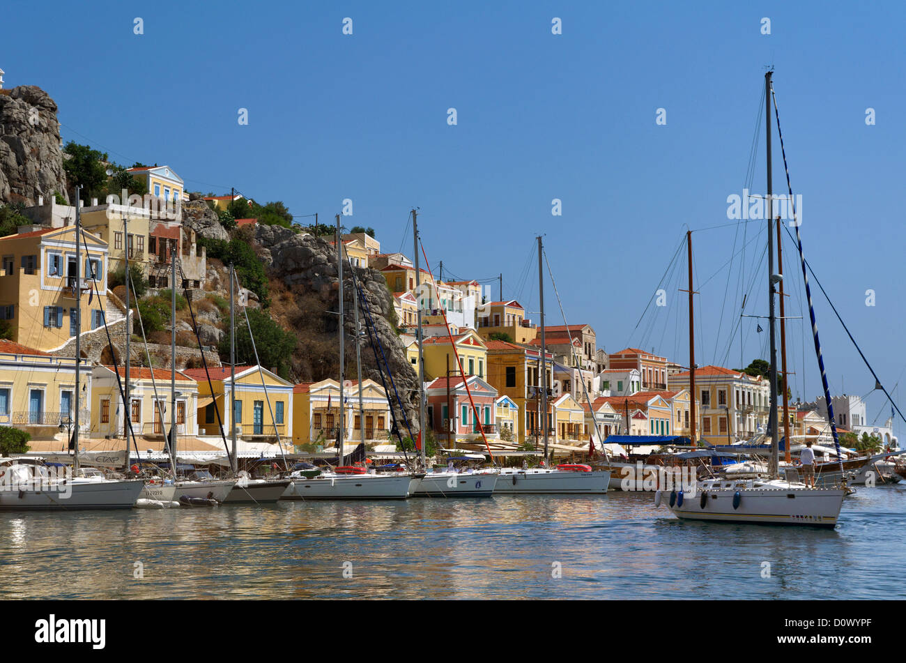 Port of Symi, Greek Island of Symi, Aegean Dodecanese Island Group, Greece Stock Photo