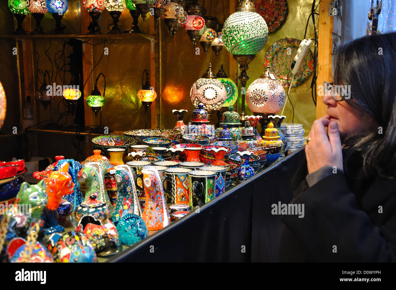 European Christmas market stall, St. Enoch Square, Glasgow, Scotland. Stock Photo