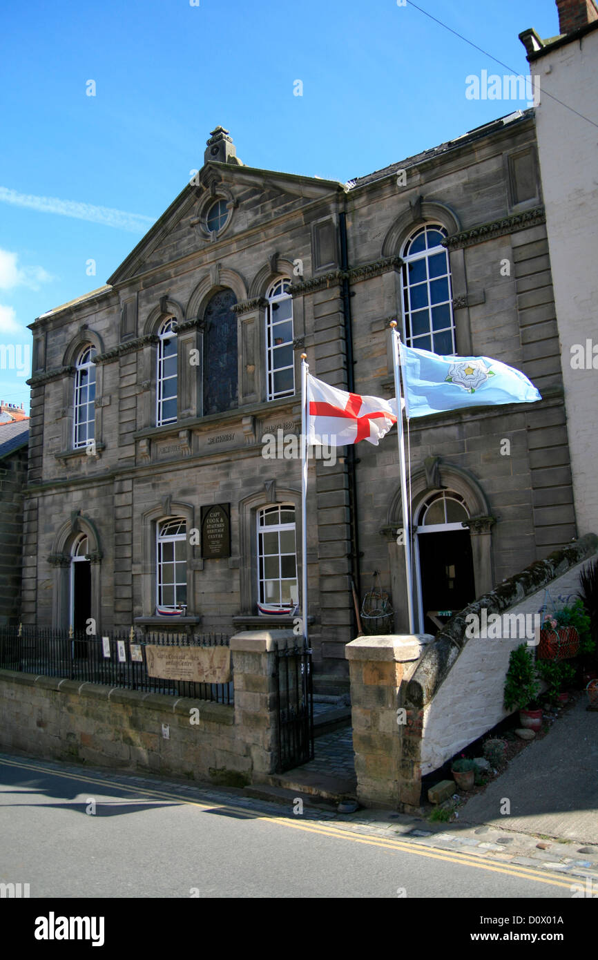 Heritage Centre and St Georges Flag Staithes North Yorkshire England UK Stock Photo