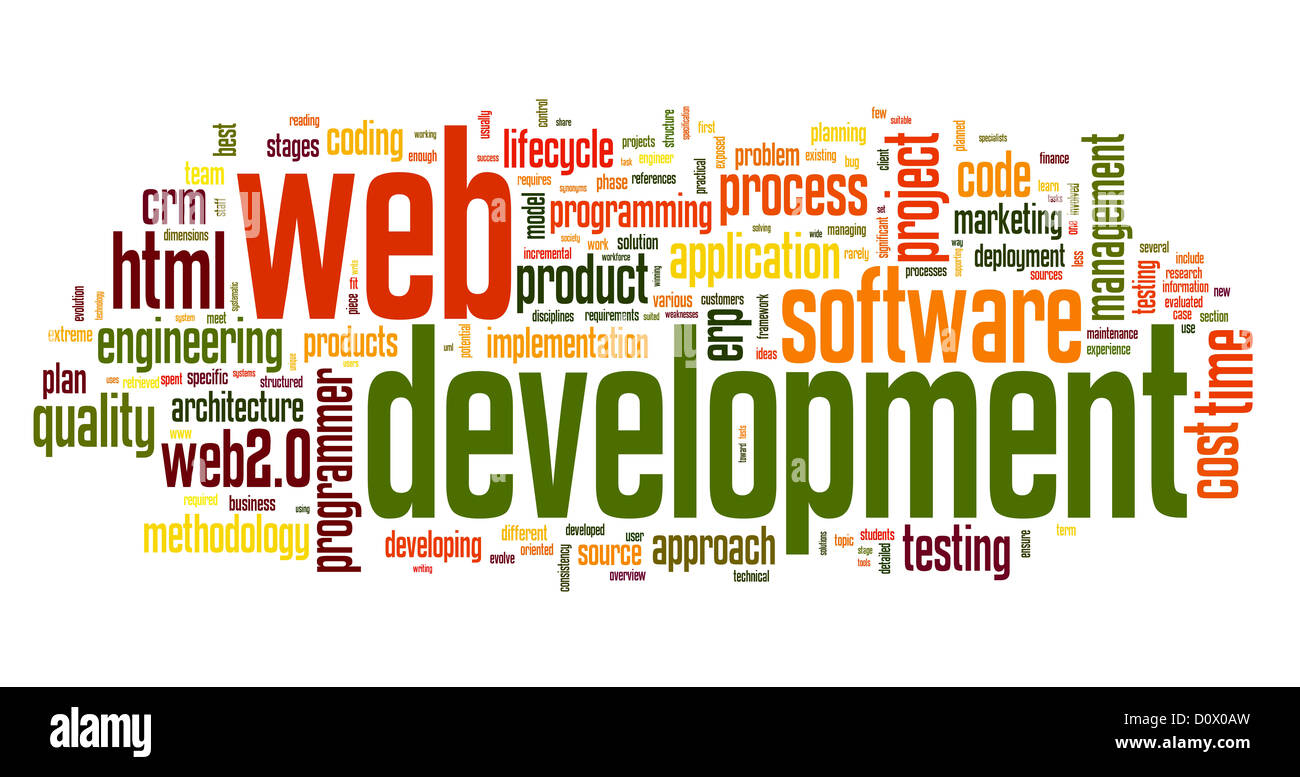 Web development concept in word tag cloud on white background Stock Photo -  Alamy