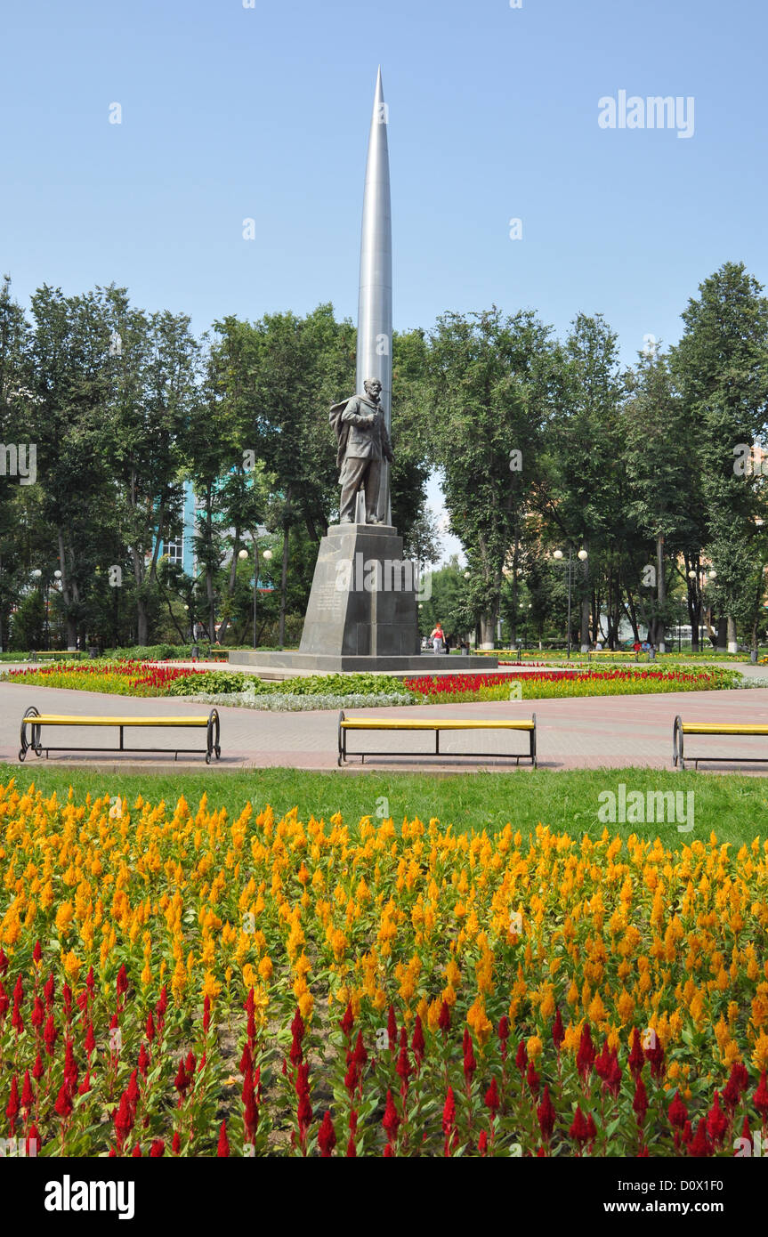 Monument to K. Tsiolkovskiy in Kaluga, Russia Stock Photo
