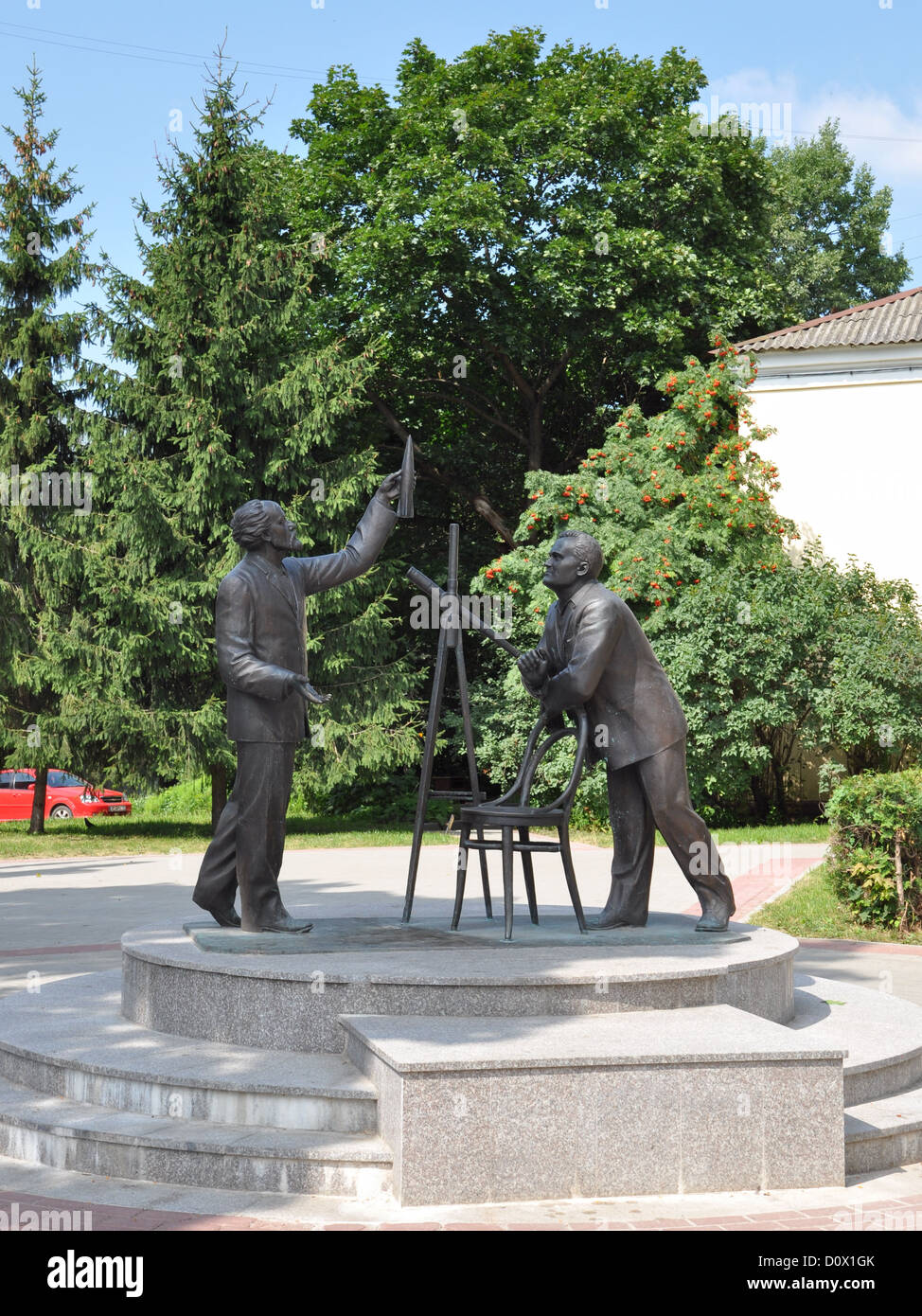 Monument to K. Tsiolkovsky and S. Korolev in Kaluga, Russia Stock Photo