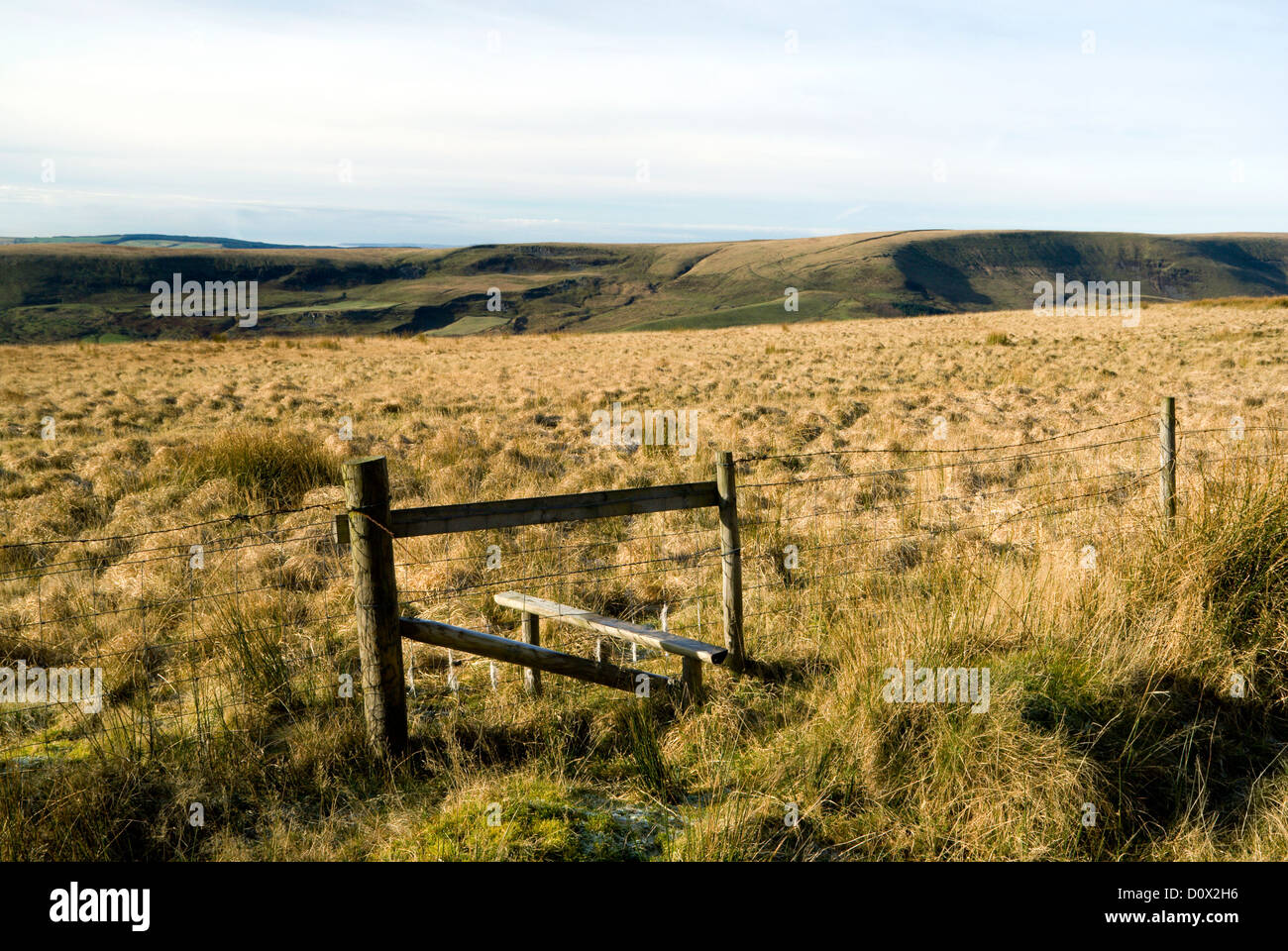 stile on footpath mynydd william meyrick above the ogwr valley south wales valleys uk Stock Photo