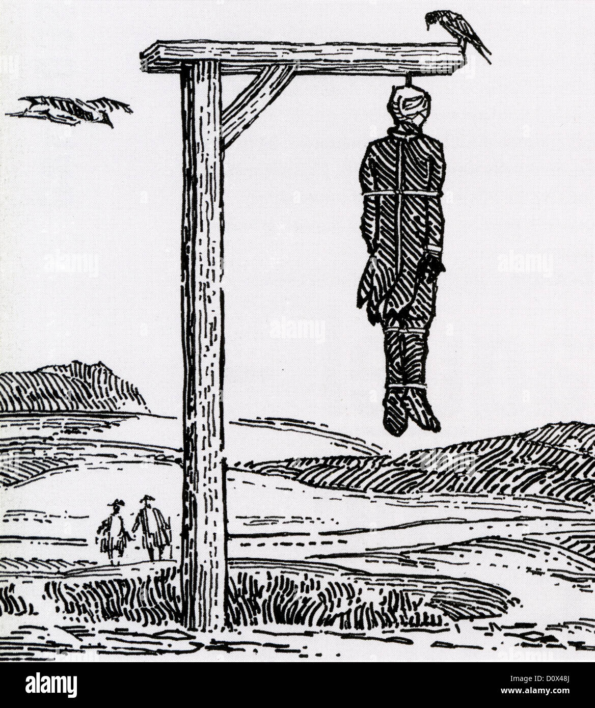 GALLOWS in a mid-eighteenth century woodcut Stock Photo