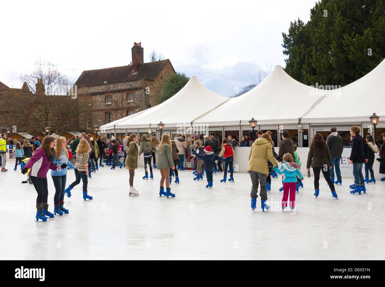 The ice skating rink at Winchester Christmas Market located next to