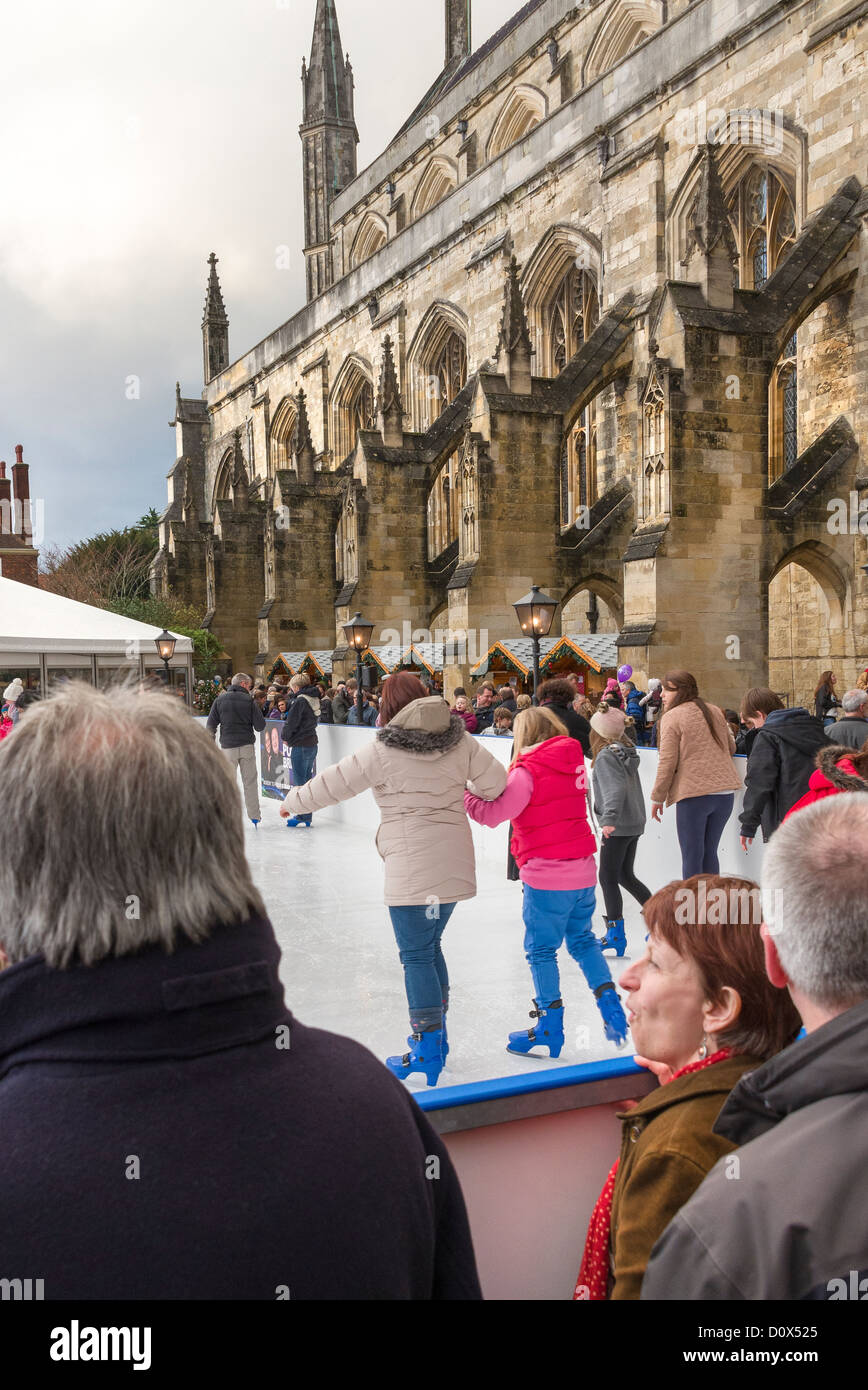 The ice skating rink at Winchester Christmas Market located next to