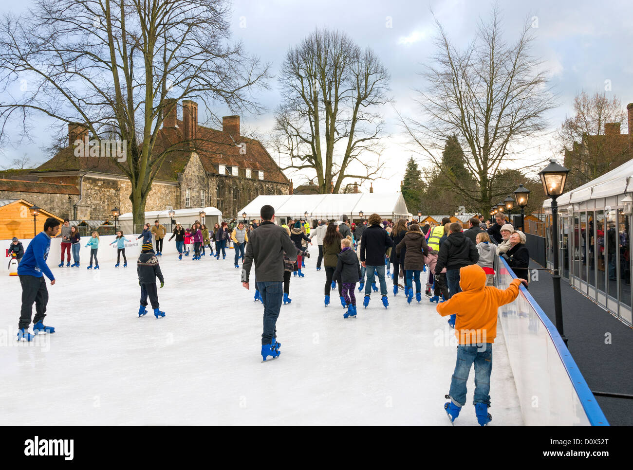 The ice skating rink at Winchester Christmas Market located next to
