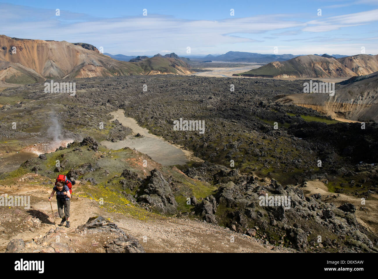 The colourful rhyolite mountains and basaltic lava flows around