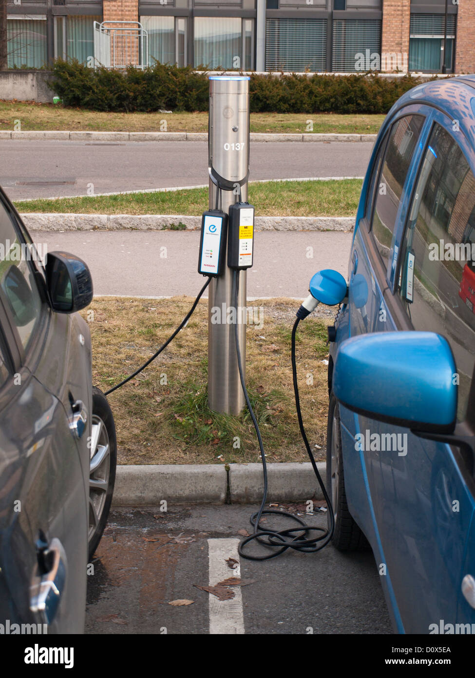 Electric vehicles in a parking area especially designed with charging
