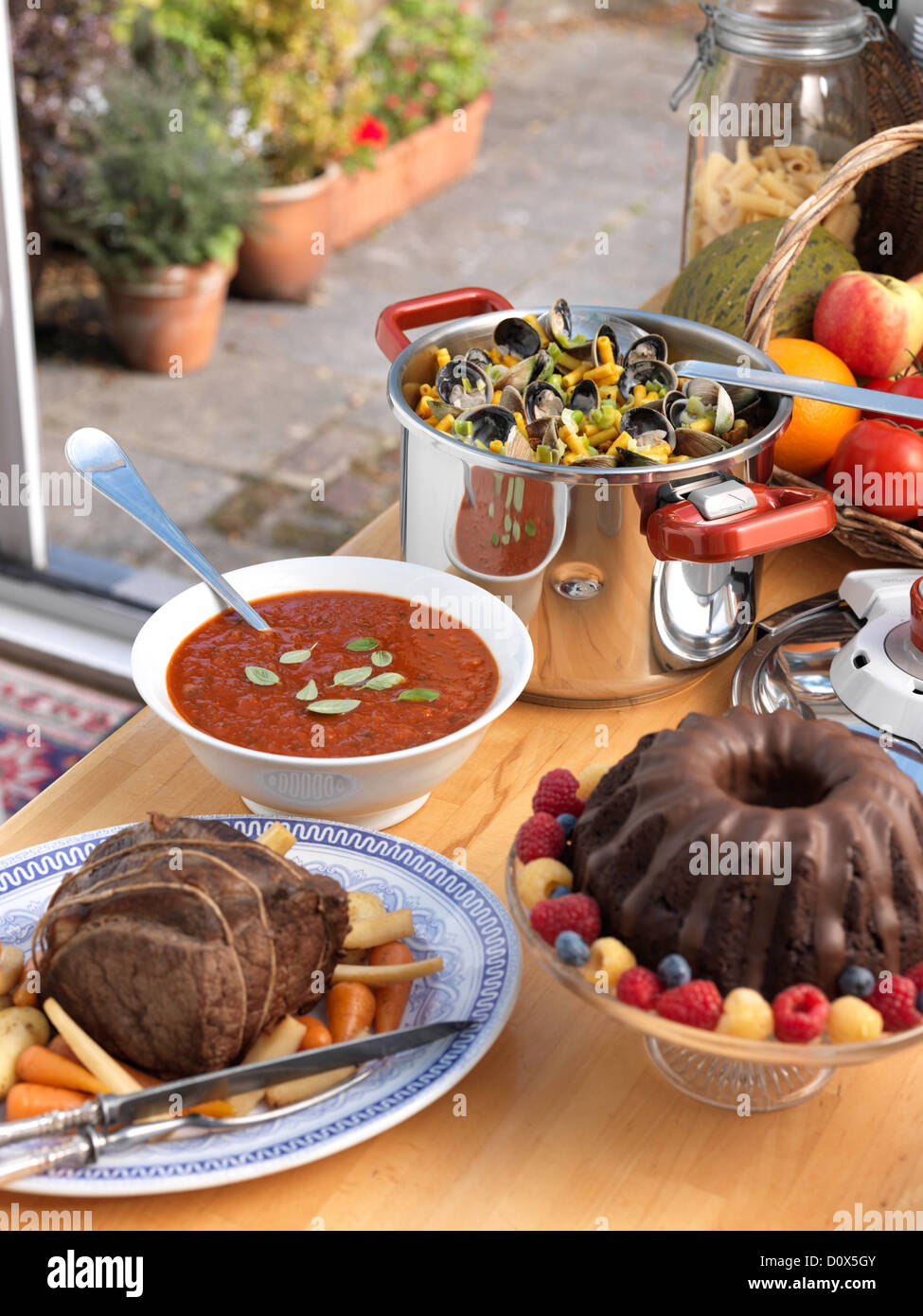 Pressure cooker soup pot roast chocolate cake Stock Photo Alamy