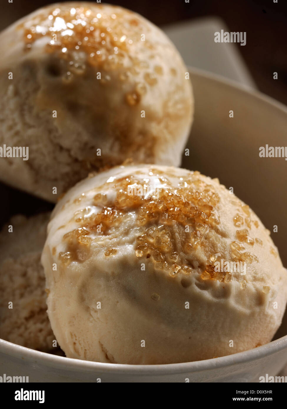 Turbinado sugar and ginger ice cream Stock Photo