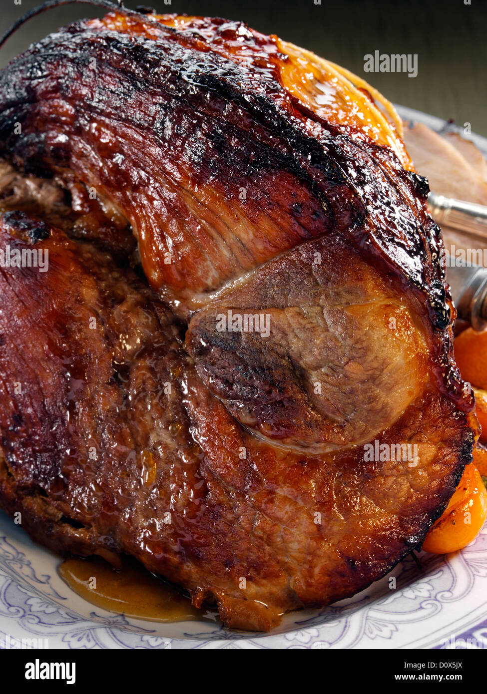 Leg of pork whole rolled boned glazed joint Stock Photo Alamy
