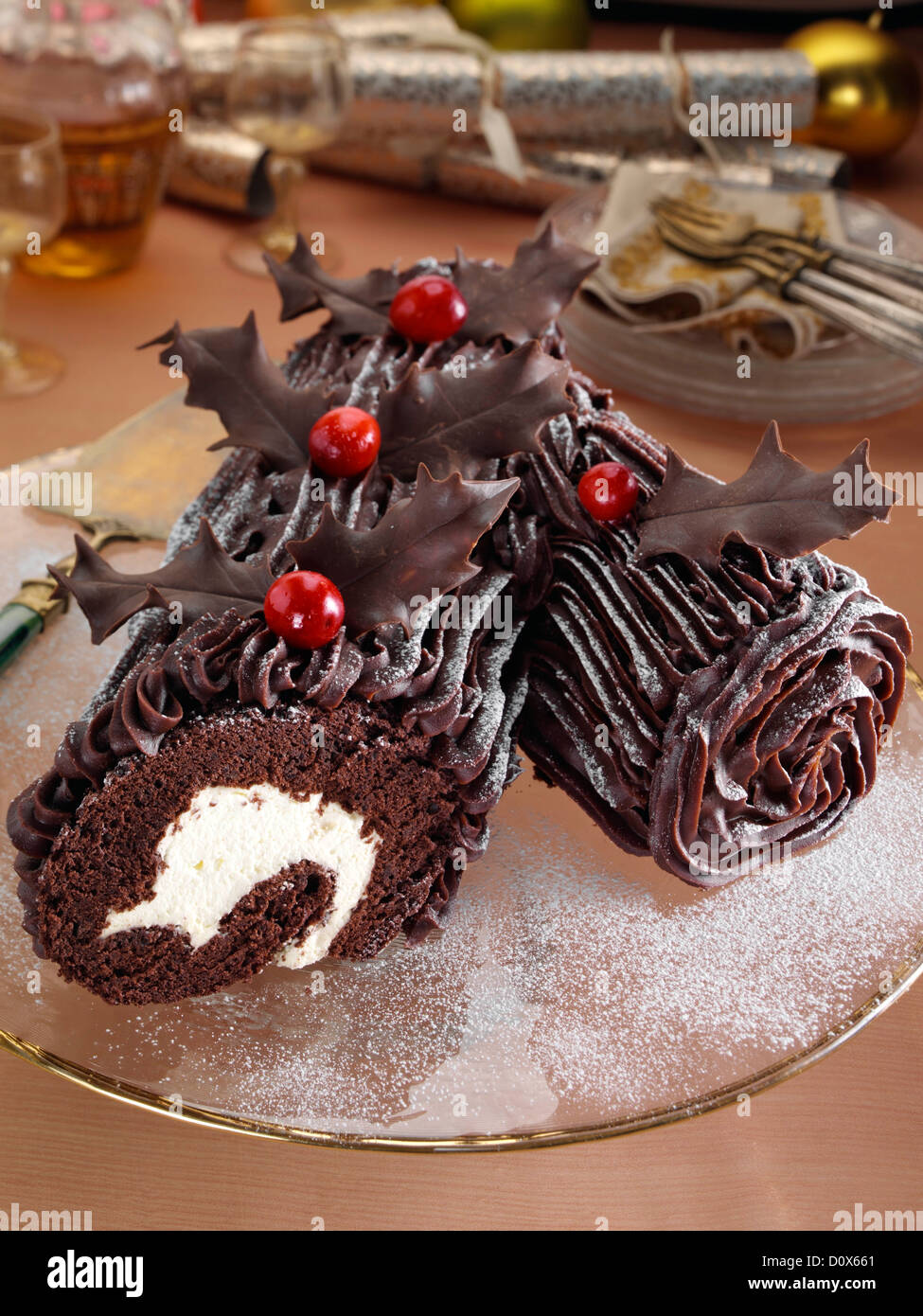 Christmas Chocolate log Stock Photo