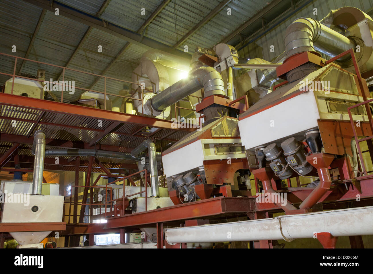 Processing machinery at a commodities warehouse in Dar es Salaam, Tanzania, East Africa. Stock Photo