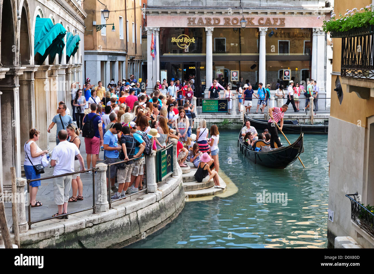 Tourists gathered by the Hard Rock Café, Venice, Italy. Stock Photo
