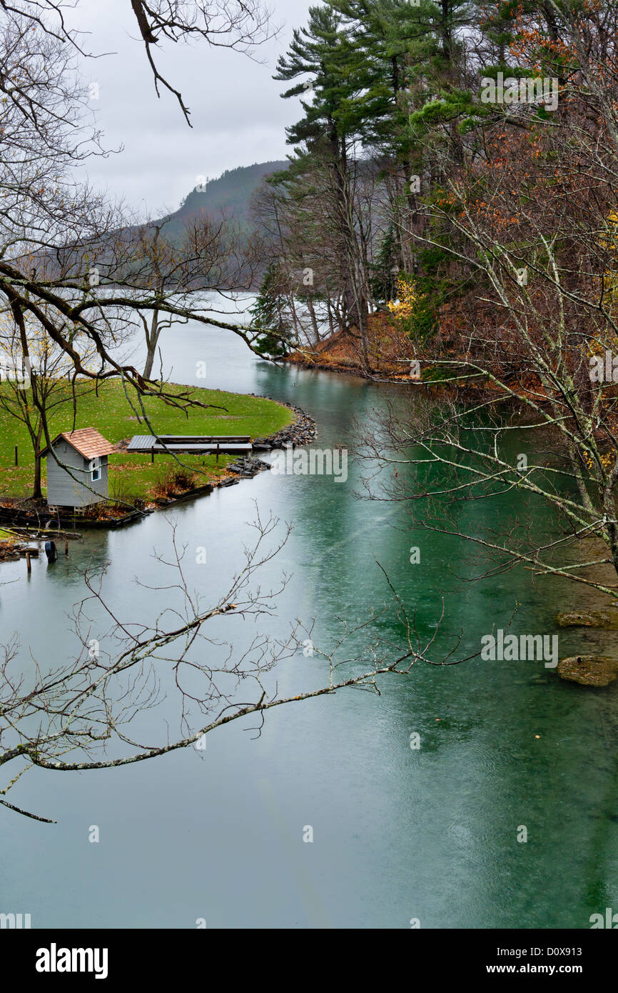 The Susquehanna River starts right here in the cold waters from Lake Otsego, Cooperstown, New York State Stock Photo