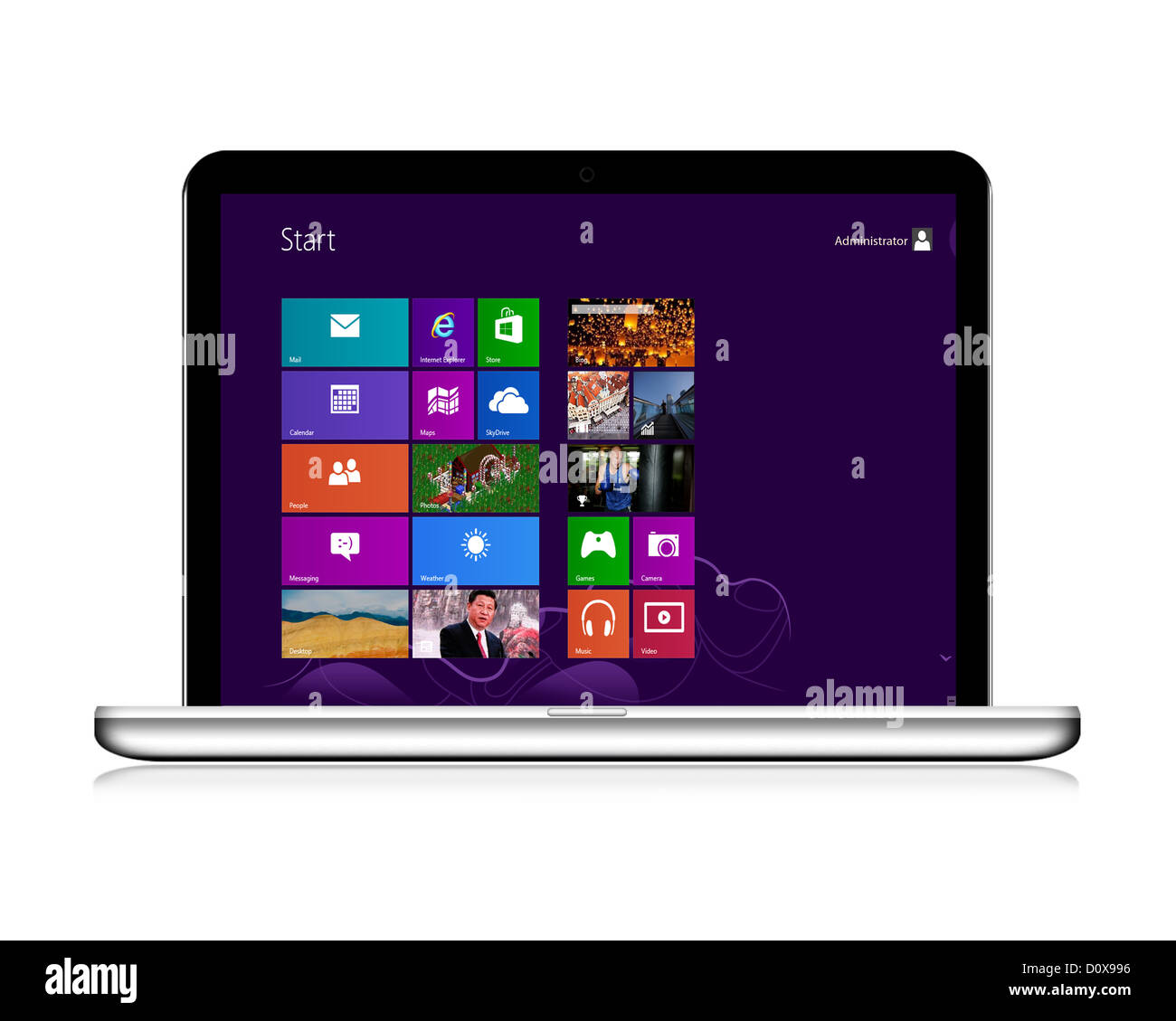 A laptop with Windows 8 OS start screen Stock Photo