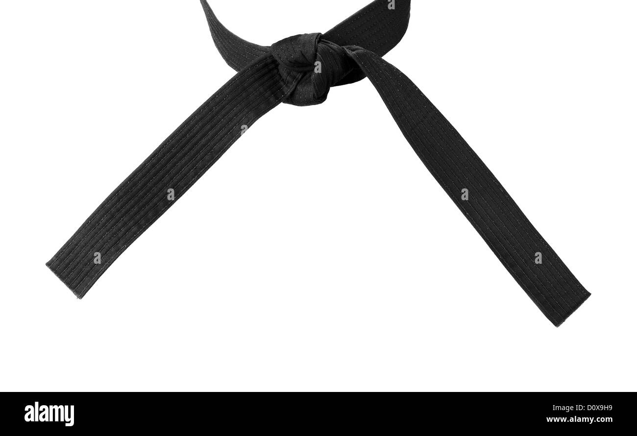 Tied Karate black belt closeup isolated on white background Stock Photo