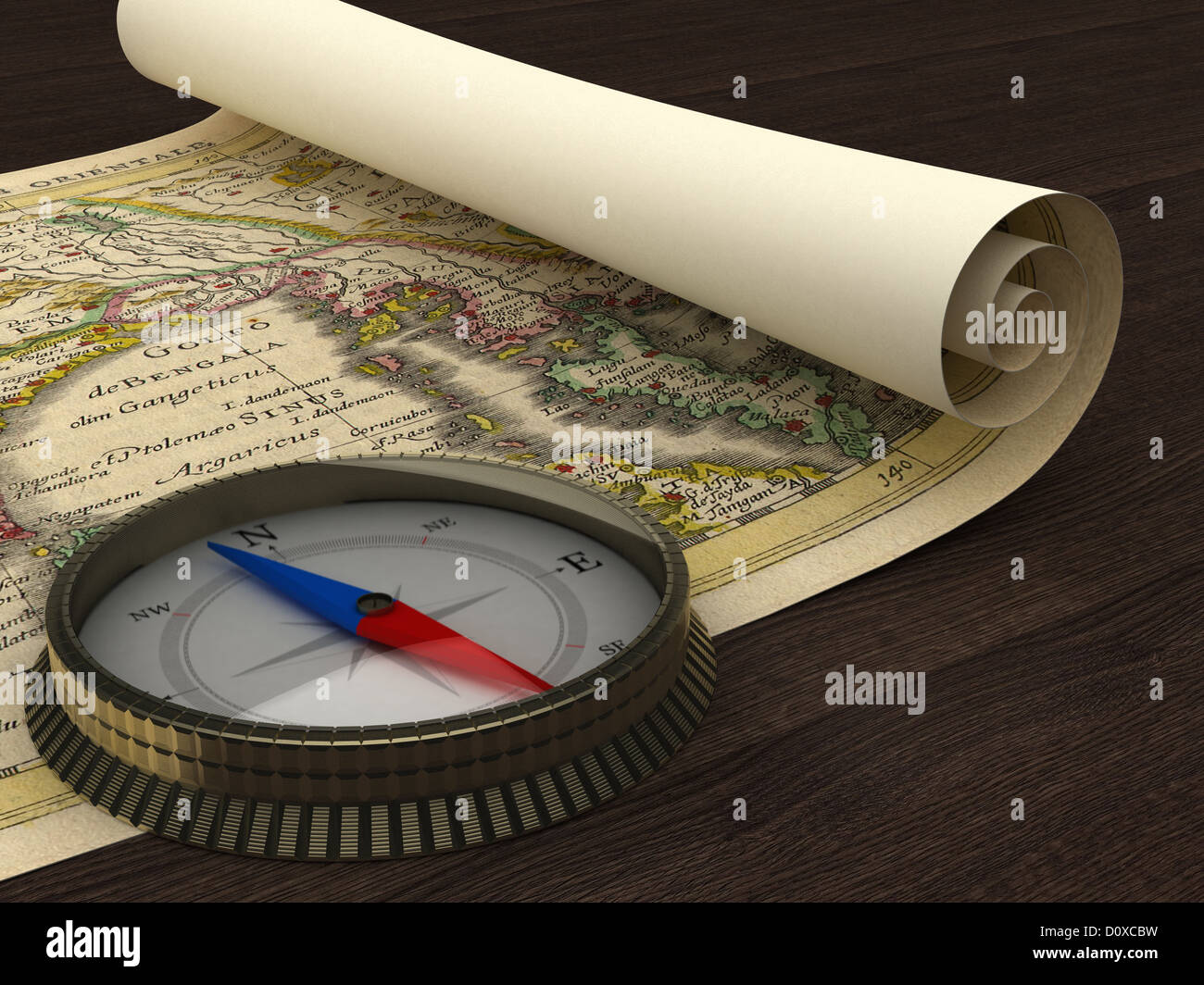 Old Map and Compass on the table Stock Photo - Alamy