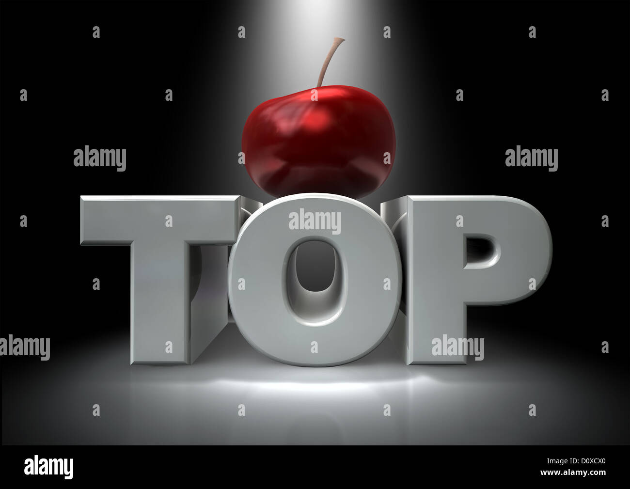 The cherry on top idiom explained literally with a cherry fruit perched ontop of the extruded stone word top Stock Photo