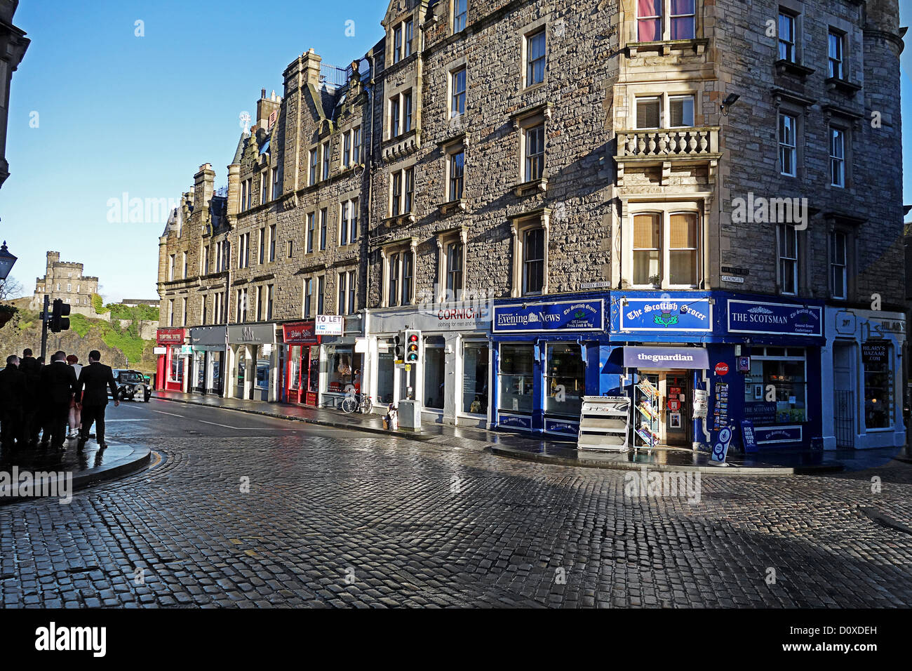 Edinburgh cobbles. corner of Canongate and Jeffrey street Stock Photo