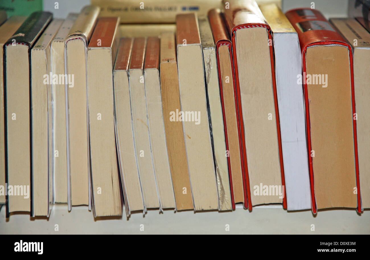 pages of many books lined up for sale in a great Bookstore Stock Photo