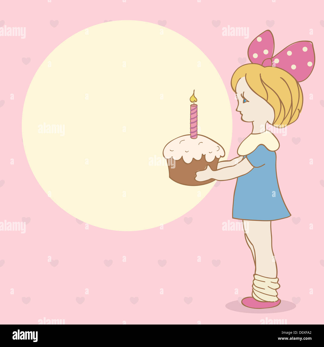 Invitation card with girl and cake. Birthday background Stock Photo - Alamy