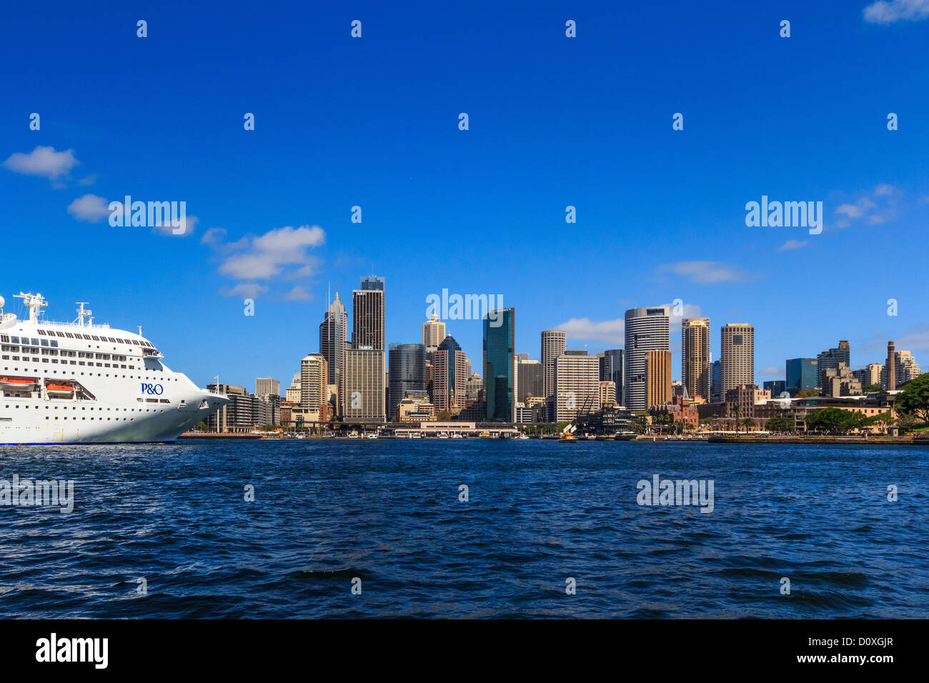 Australia, NSW, New South Wales, Sydney, skyline, tourism, city, buildings, ship, boat, cruise ship, bridge, Stock Photo
