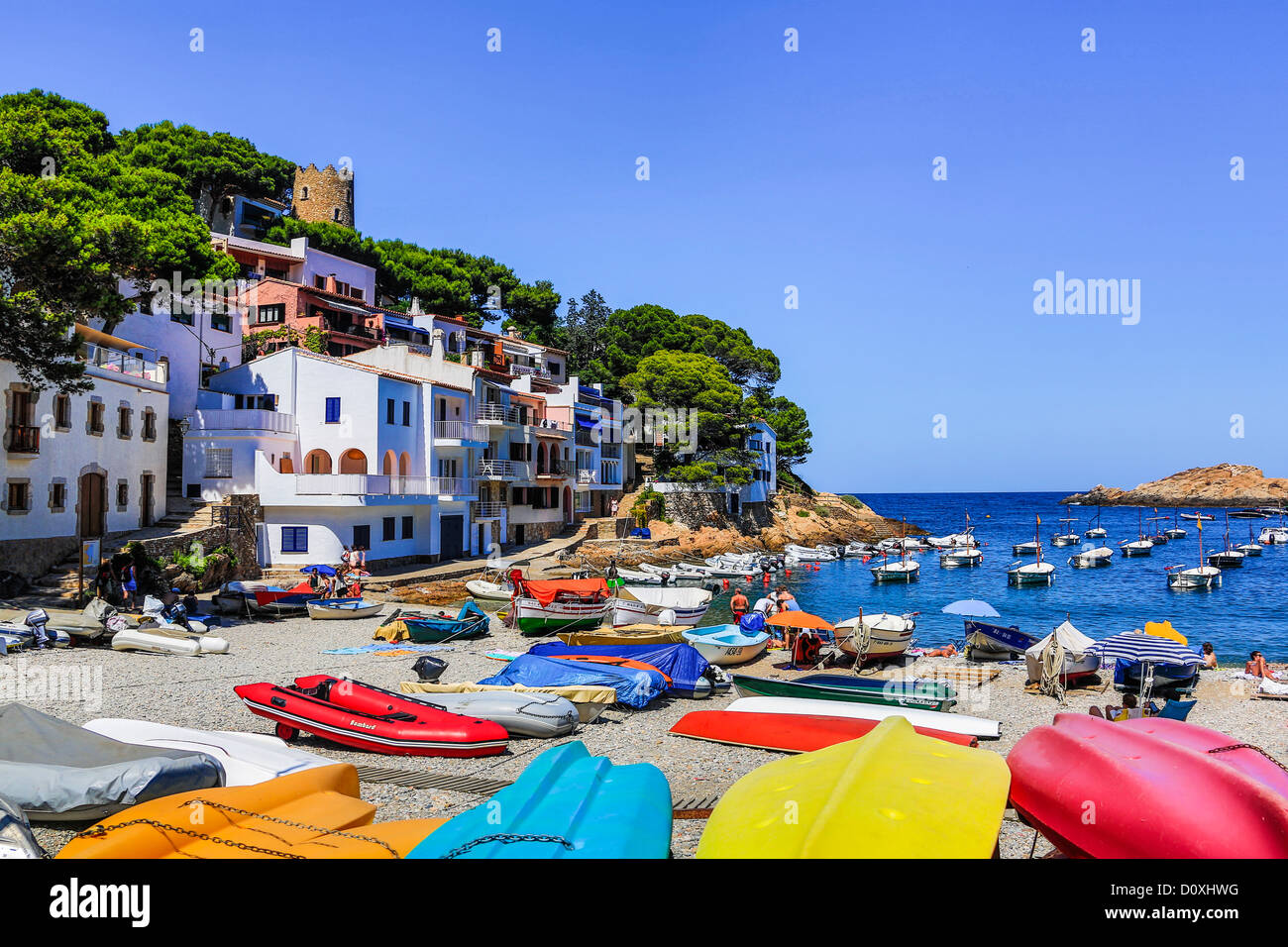 Spain, Europe, Catalonia, Girona Province, Costa Brava Coast, Begur, Sa Tuna Beach, beach, blue, boats, coast, Costa Brava, giro Stock Photo