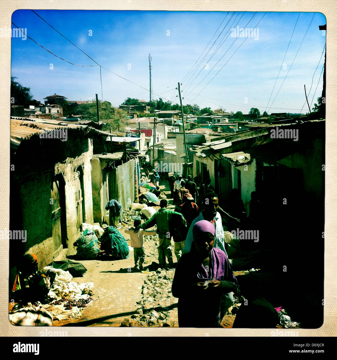 Narrow Street In The Old Town Of Harar, Ethiopia  Stock Photo