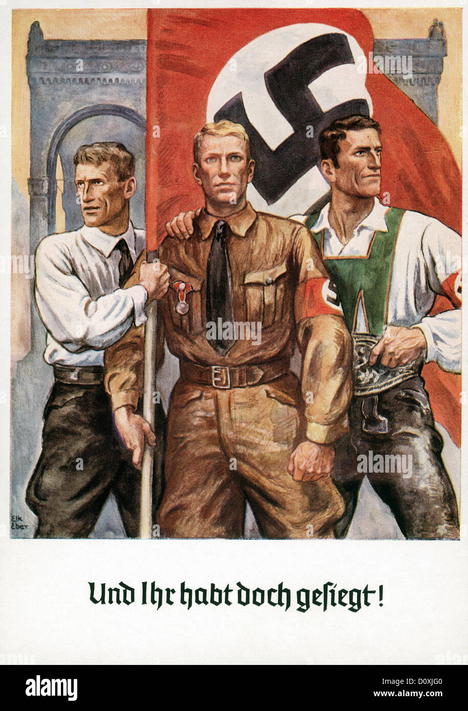 Victory Nazis Hitler failed putsch Feldherrenhalle Munich National Socialist propaganda postcard Third Reich Germany Stock Photo