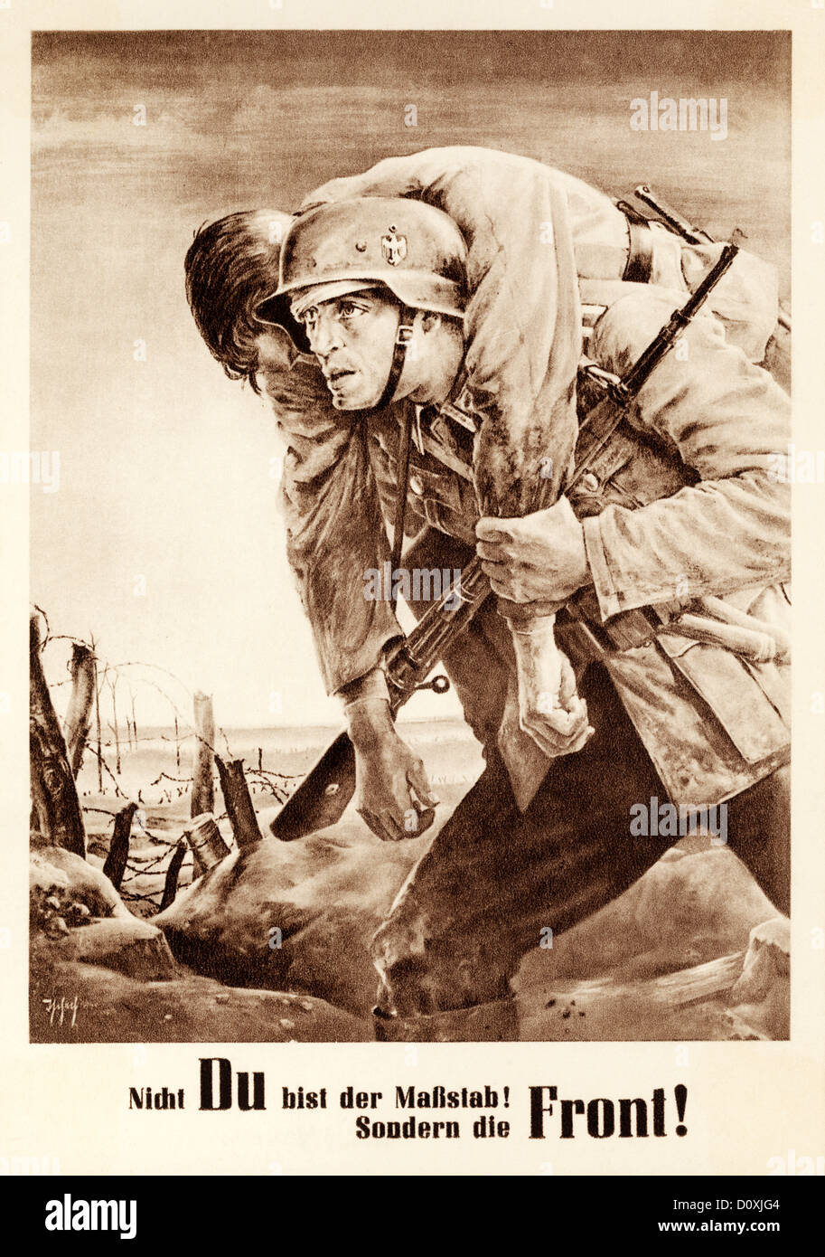 Front, East, soldier, wounded, comrade, Postcard, Third Reich, World War II, Germany, 1943 Stock Photo