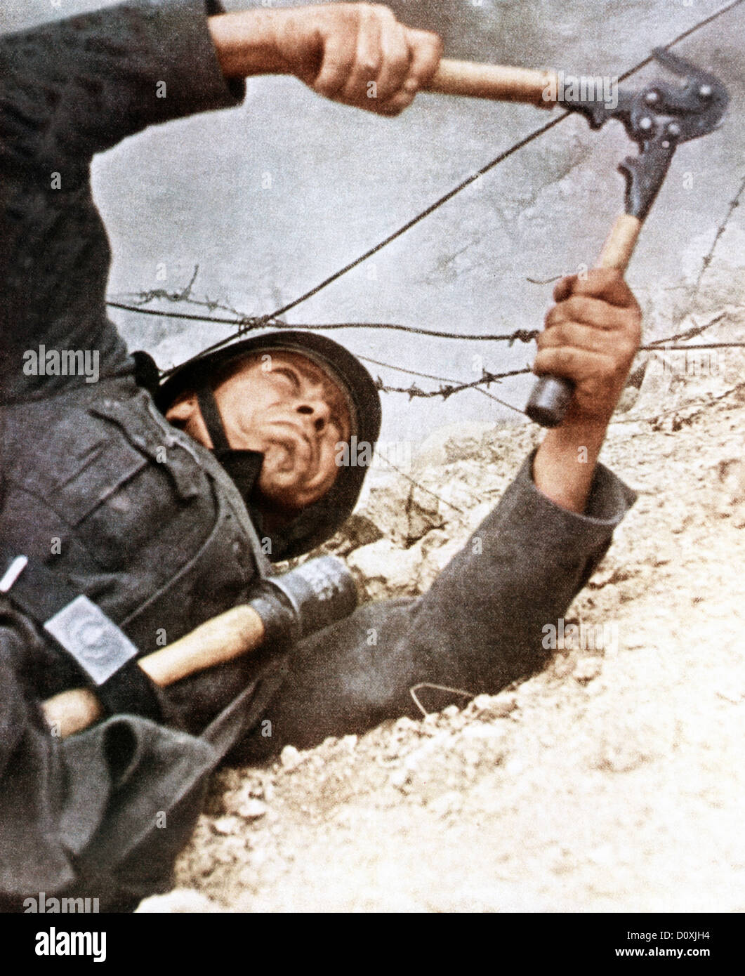 Operation, Barbarossa, Wehrmacht, soldier, cutting, barbed wire, invasion, USSR, World War II, 1942 grenade, Stock Photo