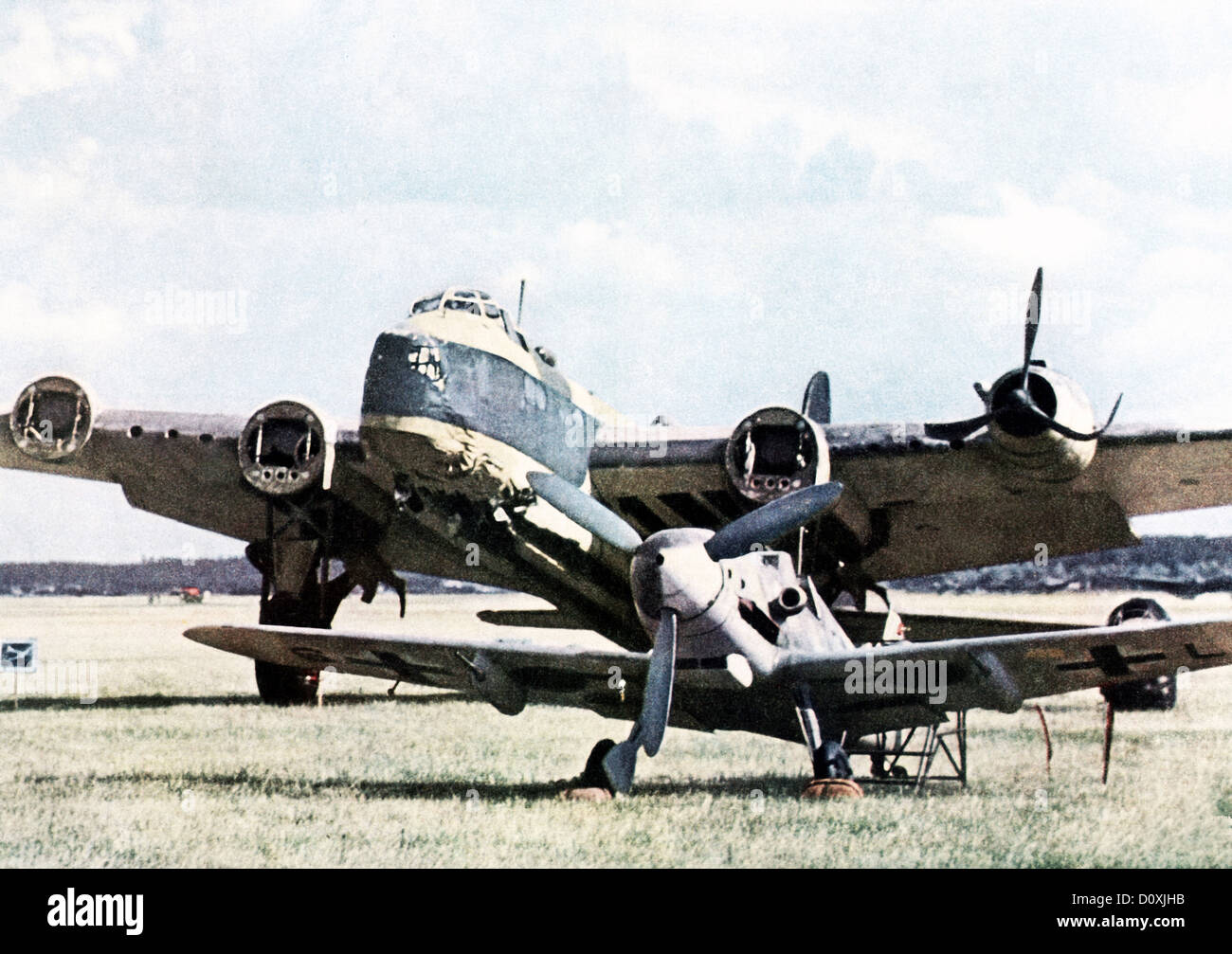 German, Luftwaffe, Messerschmidt, Me 109, parked, damaged plane, air force, Wehrmacht, propeller, 1935, World War II, Germany, 1 Stock Photo