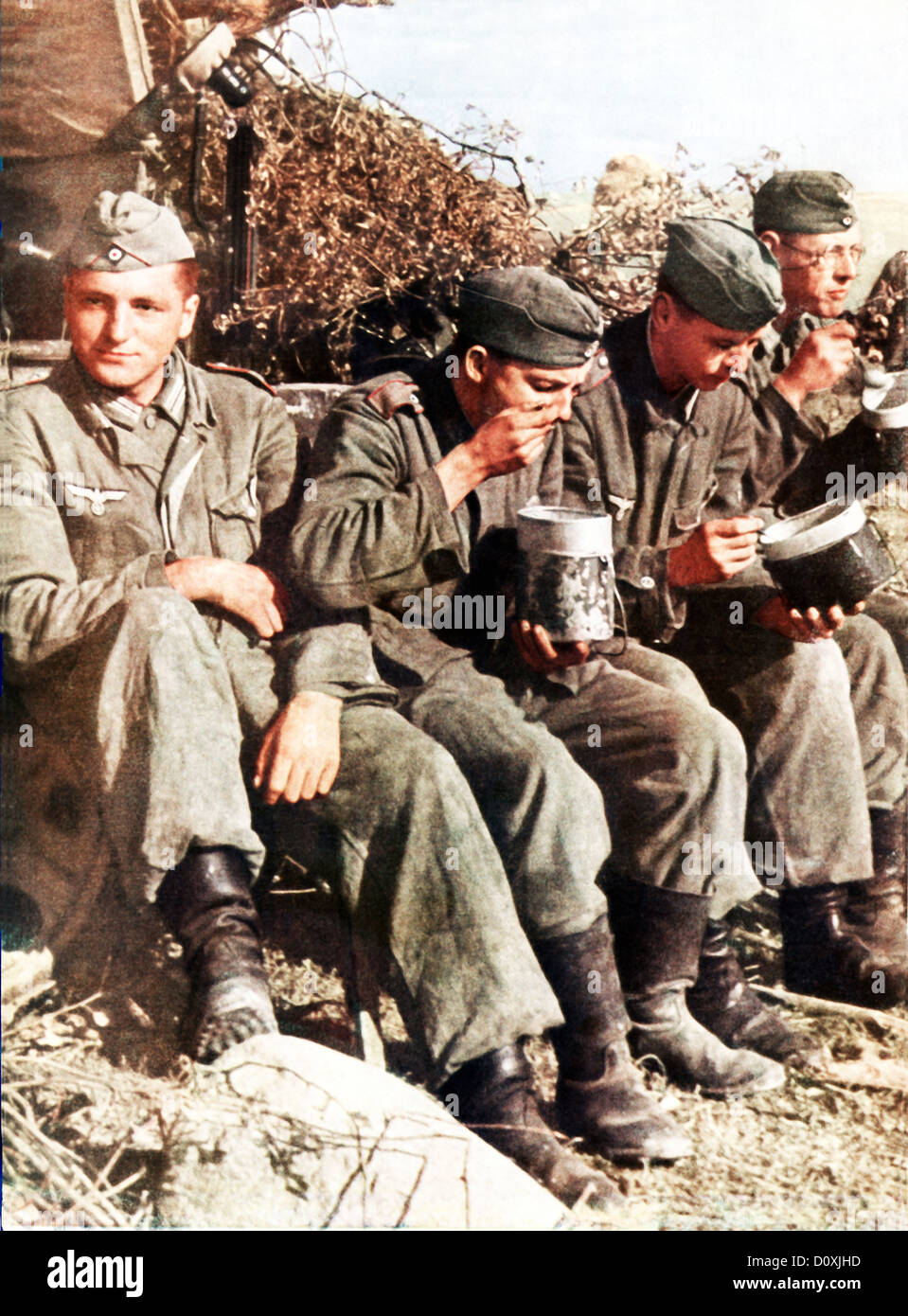 Operation, Barbarossa, group, Wehrmacht, soldiers, lunch, boxes, USSR, World War II, Soviet Union, 1942, army Stock Photo