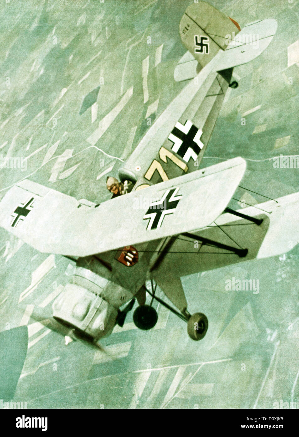 Bucker Bu 133 Jungmeister training aircraft, biplane, swastika, Luftwaffe, World War II, Germany, 1940 Stock Photo