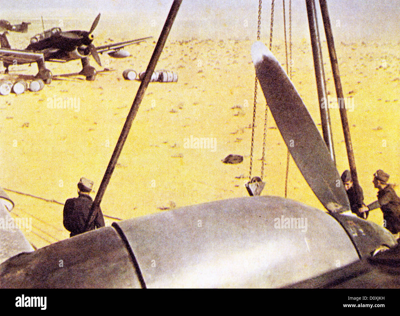 German, Africa, corps, Junkers, Ju 87, Stuka, airplanes, dive bombers, Desert, troops, African Campaign, Afrikacorps, Rommel, Wo Stock Photo