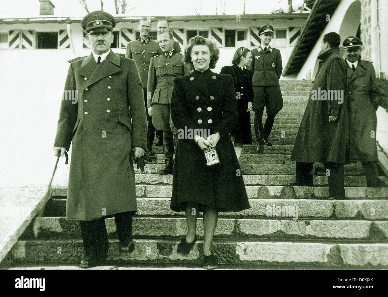 Eva Braun, Braun, Adolf Hitler, architect, Albert Speer, military, staff, Berghof, box camera, Berchtesgaden, Germany, 1940, Wor Stock Photo