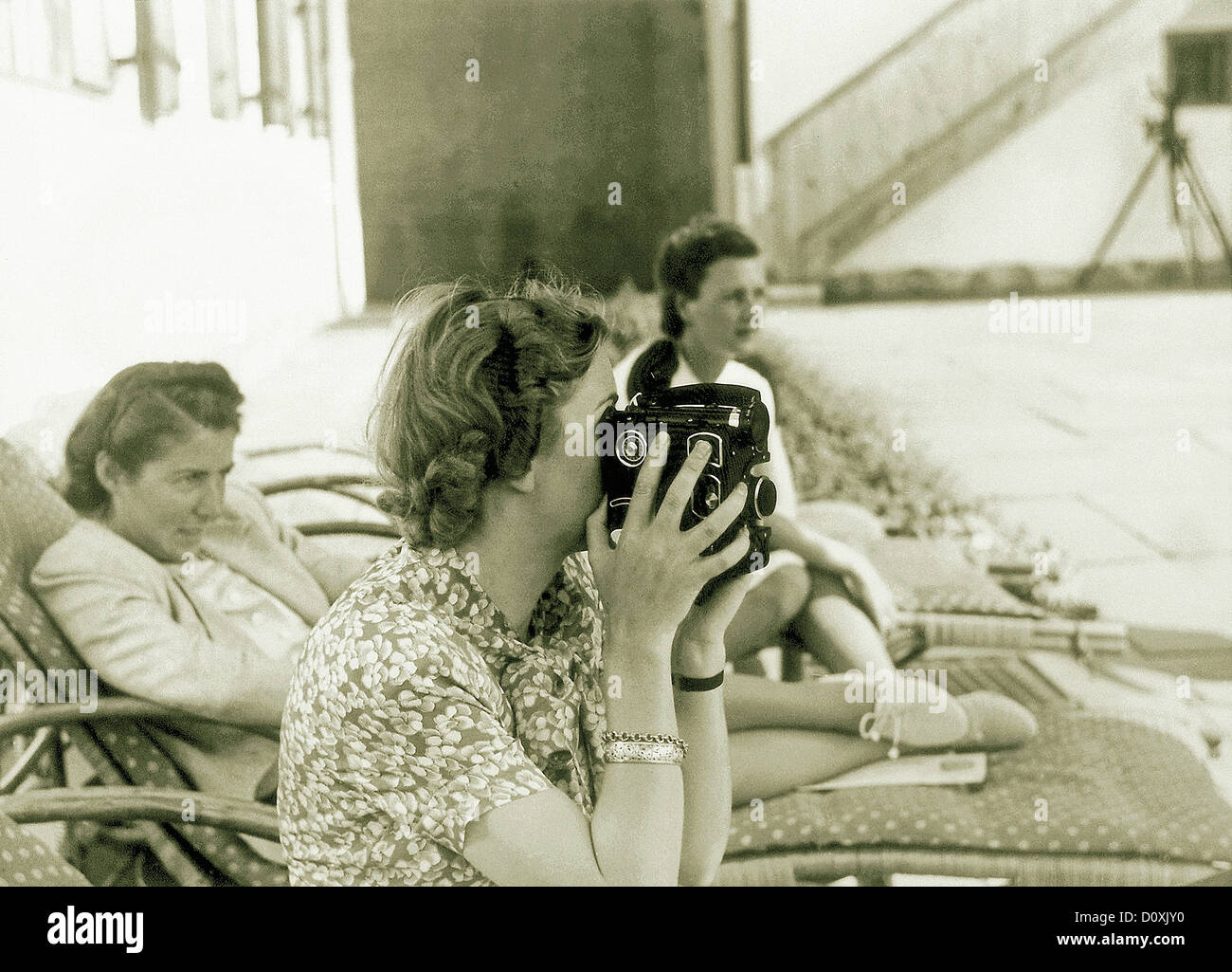Eva Braun, Braun, camera, wife, mistress, Adolf Hitler, Berghof, Berchtesgaden, Germany, 1942, World War II, Stock Photo