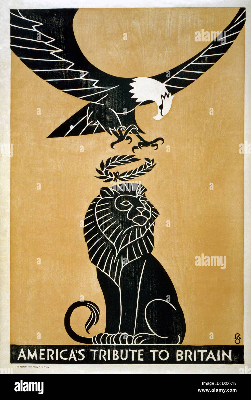 USA, World War I, American, propaganda, poster, eagle, victory, wreath, lion, 1917, Stock Photo